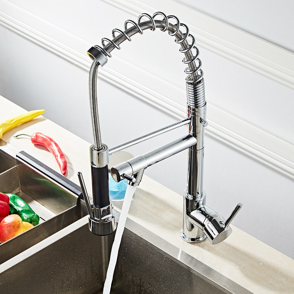 Stainless Steel Swivel Spout Pull-Down Spring 2 Mode Kitchen Faucet