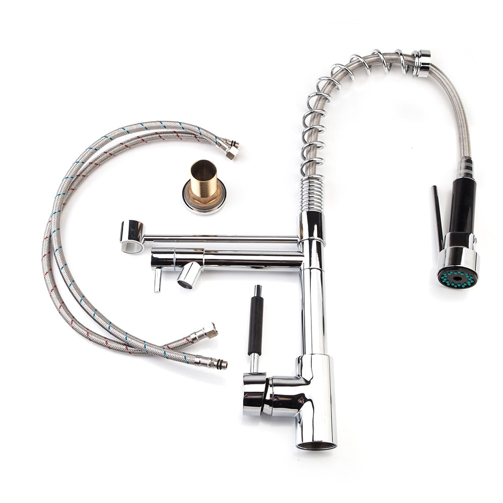 Stainless Steel Swivel Spout Pull-Down Spring 2 Mode Kitchen Faucet