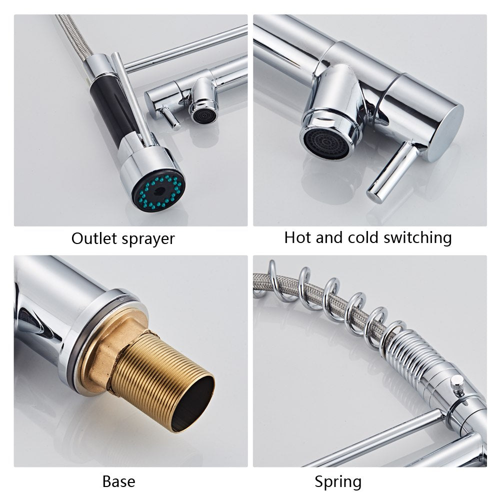 Stainless Steel Swivel Spout Pull-Down Spring 2 Mode Kitchen Faucet