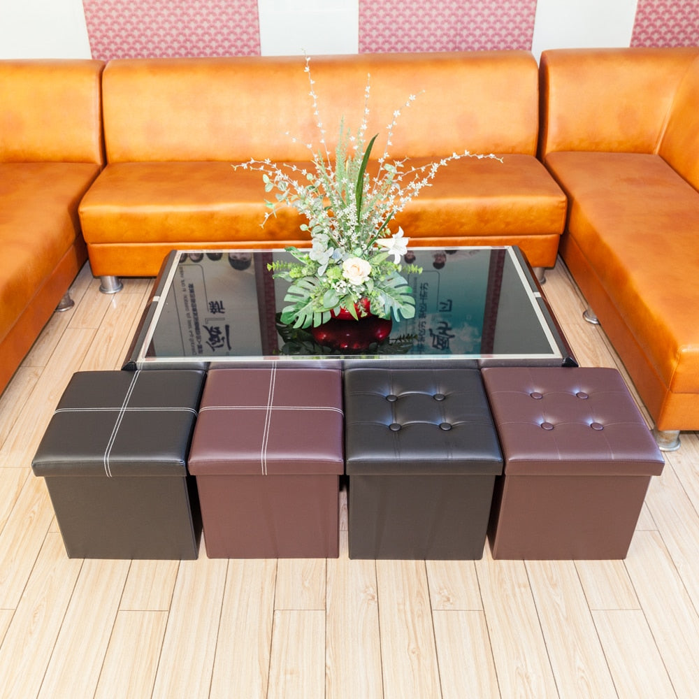 Square Leather Living Room Footstool Organizer