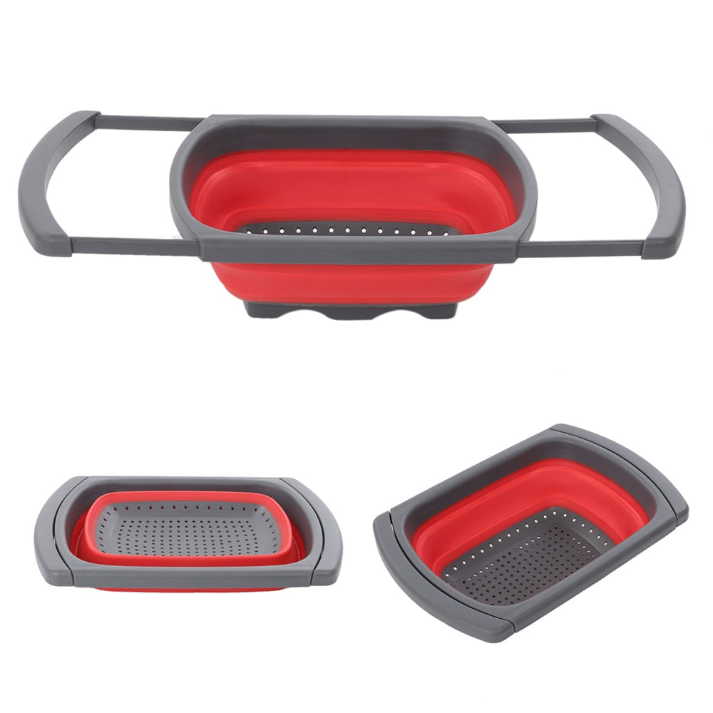 Over The Sink Silicone Collapsible Colander with Adjustable Extending Handles