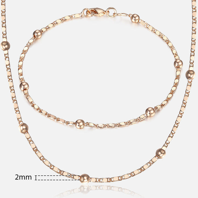 Braided Foxtail Rose Gold Jewelry Set Necklace and Bracelet