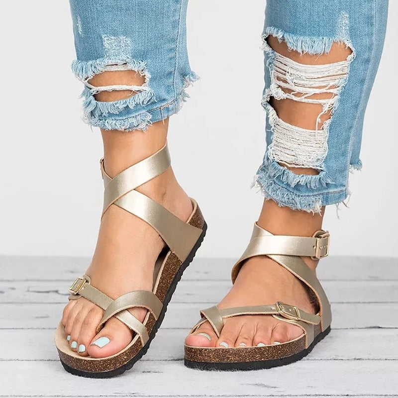 Women's Flat Sandals with Ankle Wrap