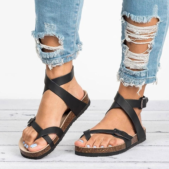 Women's Flat Sandals with Ankle Wrap