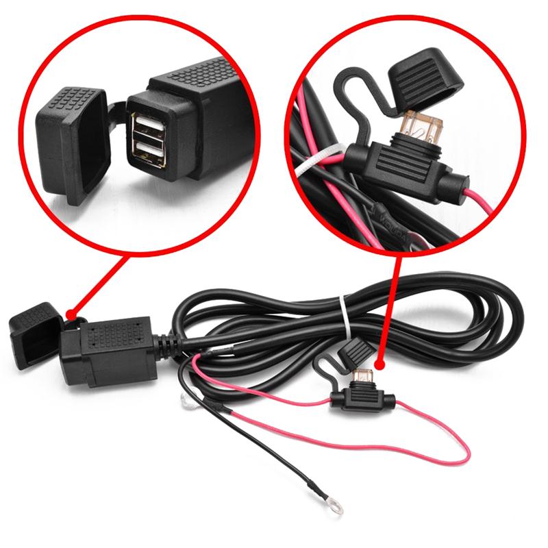 Waterproof 12V 2.1A Dual USB Port Power Adapter for Motorcycles