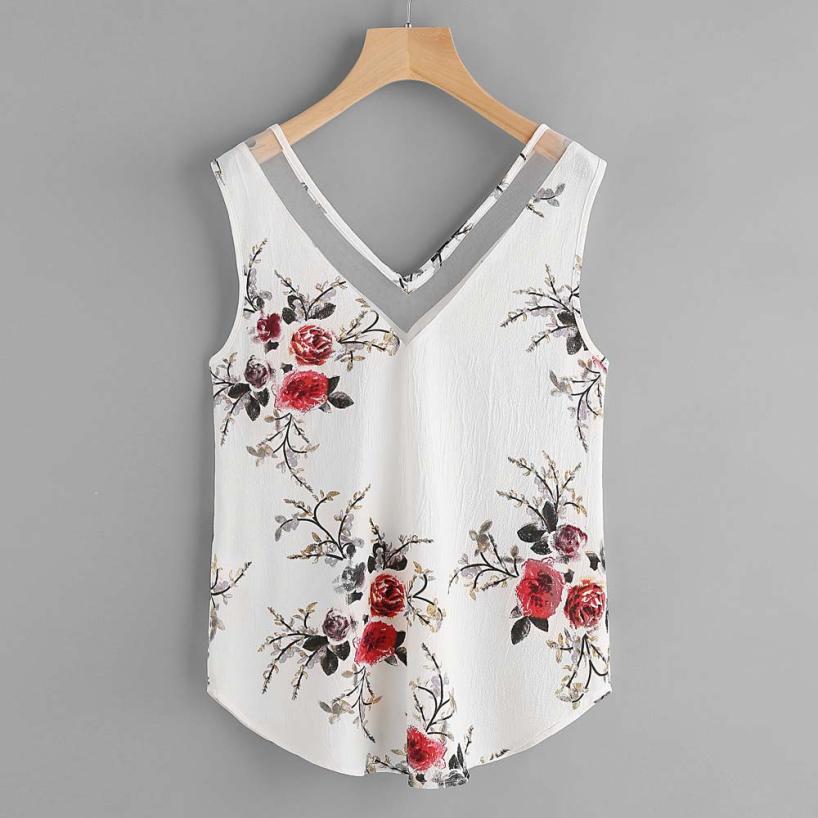 Women's Chiffon Floral Casual Sleeveless Blouse Top