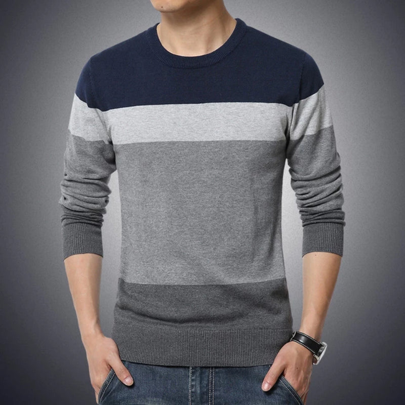 Men's Casual O-Neck Striped Slim Fit Pullover Sweater