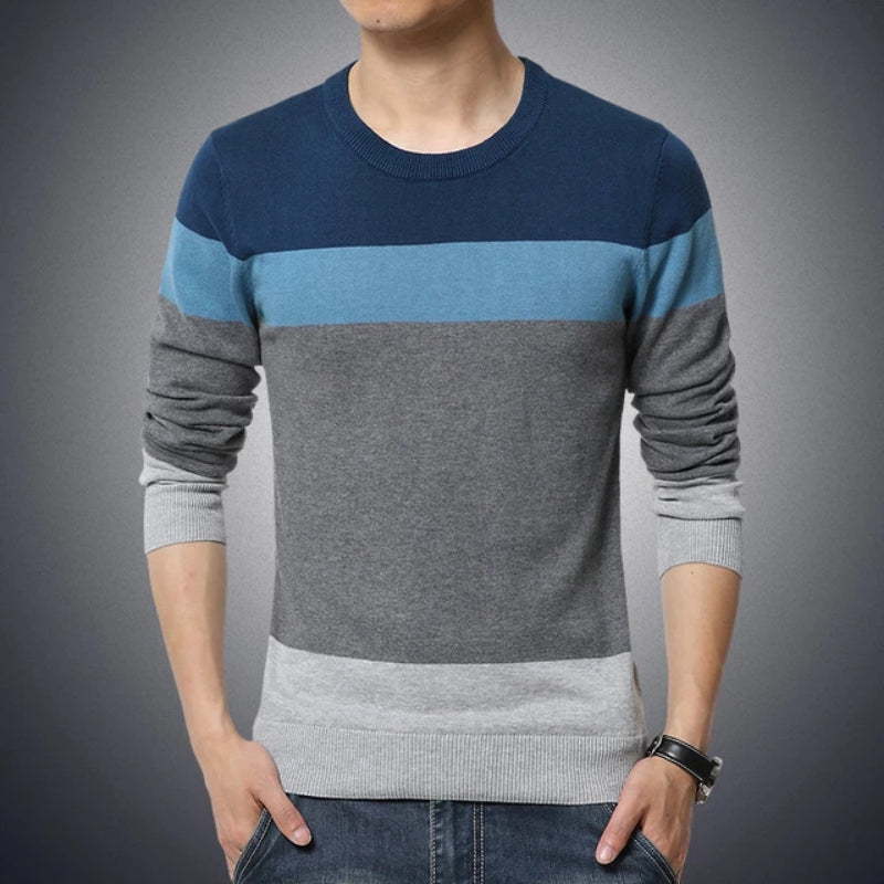 Men's Casual O-Neck Striped Slim Fit Pullover Sweater