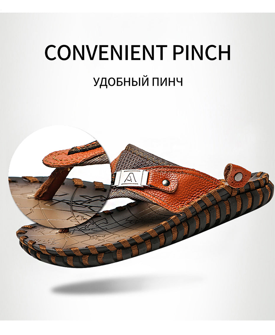 Men's Genuine Leather Flip-Flop Beach Sandals