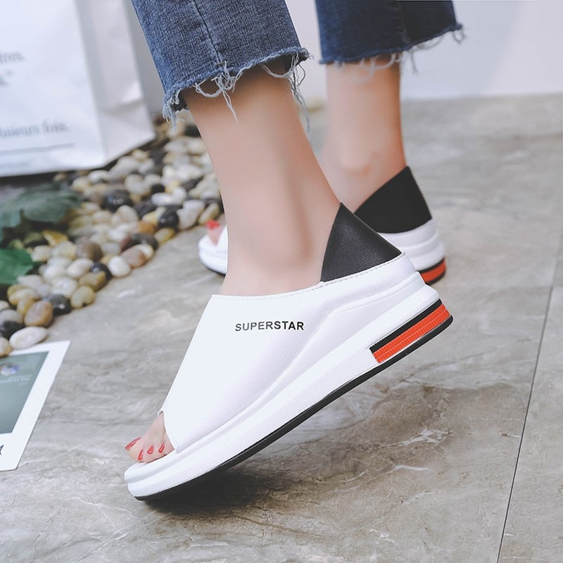 Women's Leather Comfort Peep Toe Platform Sandals