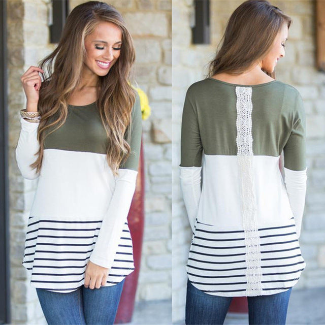 Women's Lace Stripe Long Sleeve Tunic