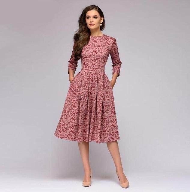 Women's Elegant A-Line Vintage Quarter Sleeve Sun Dress