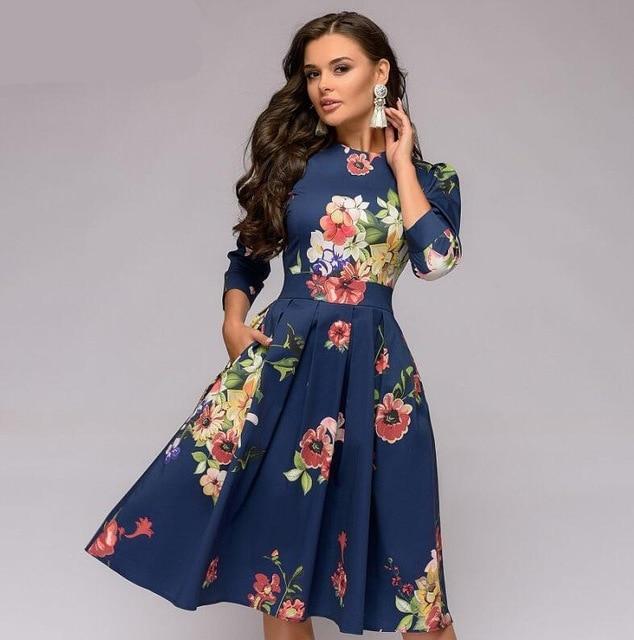 Women's Elegant A-Line Vintage Quarter Sleeve Sun Dress