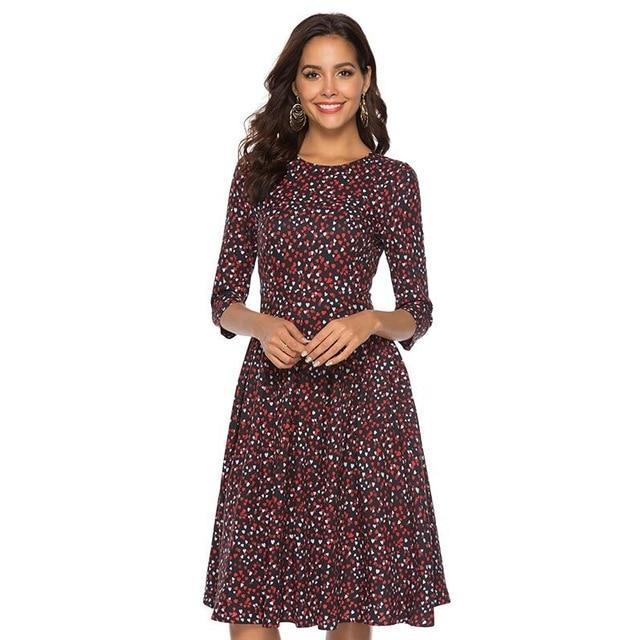 Women's Elegant A-Line Vintage Quarter Sleeve Sun Dress