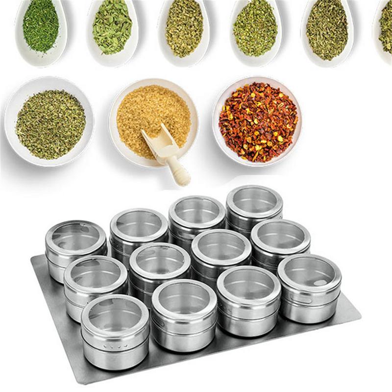 Stainless Steel Magnetic Spice Jar Holder Box Set