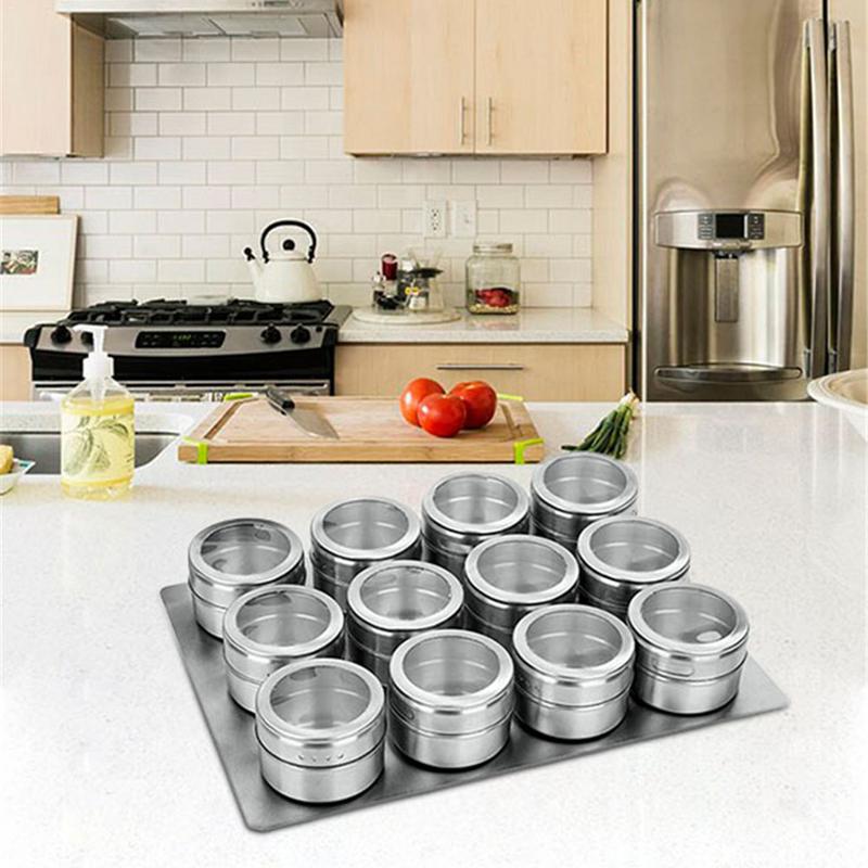 Stainless Steel Magnetic Spice Jar Holder Box Set