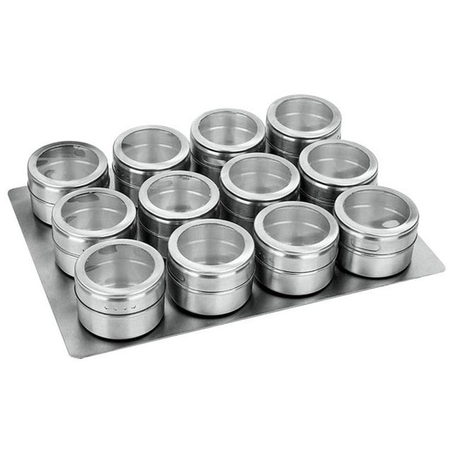 Stainless Steel Magnetic Spice Jar Holder Box Set