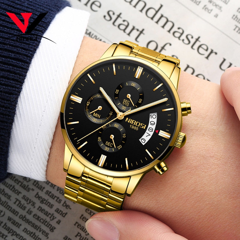 Men's Top Luxury Stainless Steel Band Gold Quartz Watch