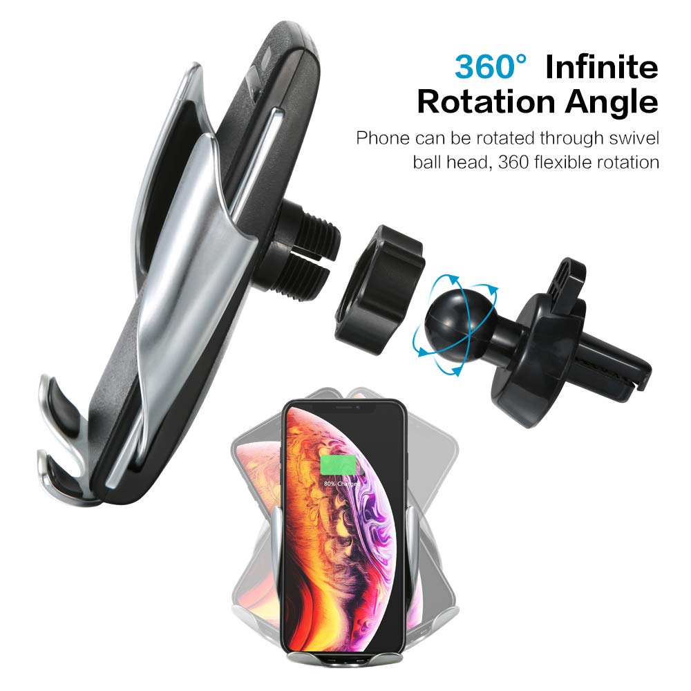 Automatic Clamping 360 Degree Car Air Vent Phone Holder and Wireless Charger