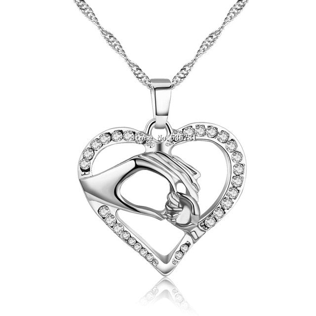 Women's Cubic Zirconia Mom Necklace Baby Heart Pendant Daughter Son Child Family Love Necklace
