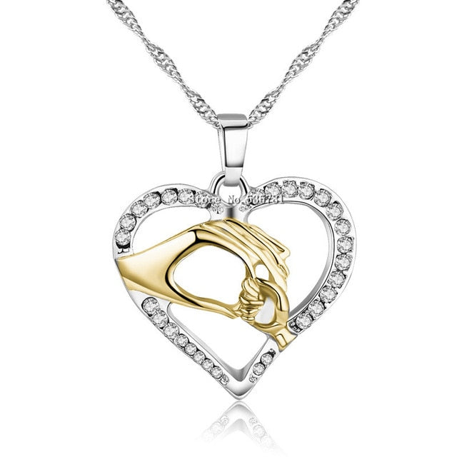 Women's Cubic Zirconia Mom Necklace Baby Heart Pendant Daughter Son Child Family Love Necklace