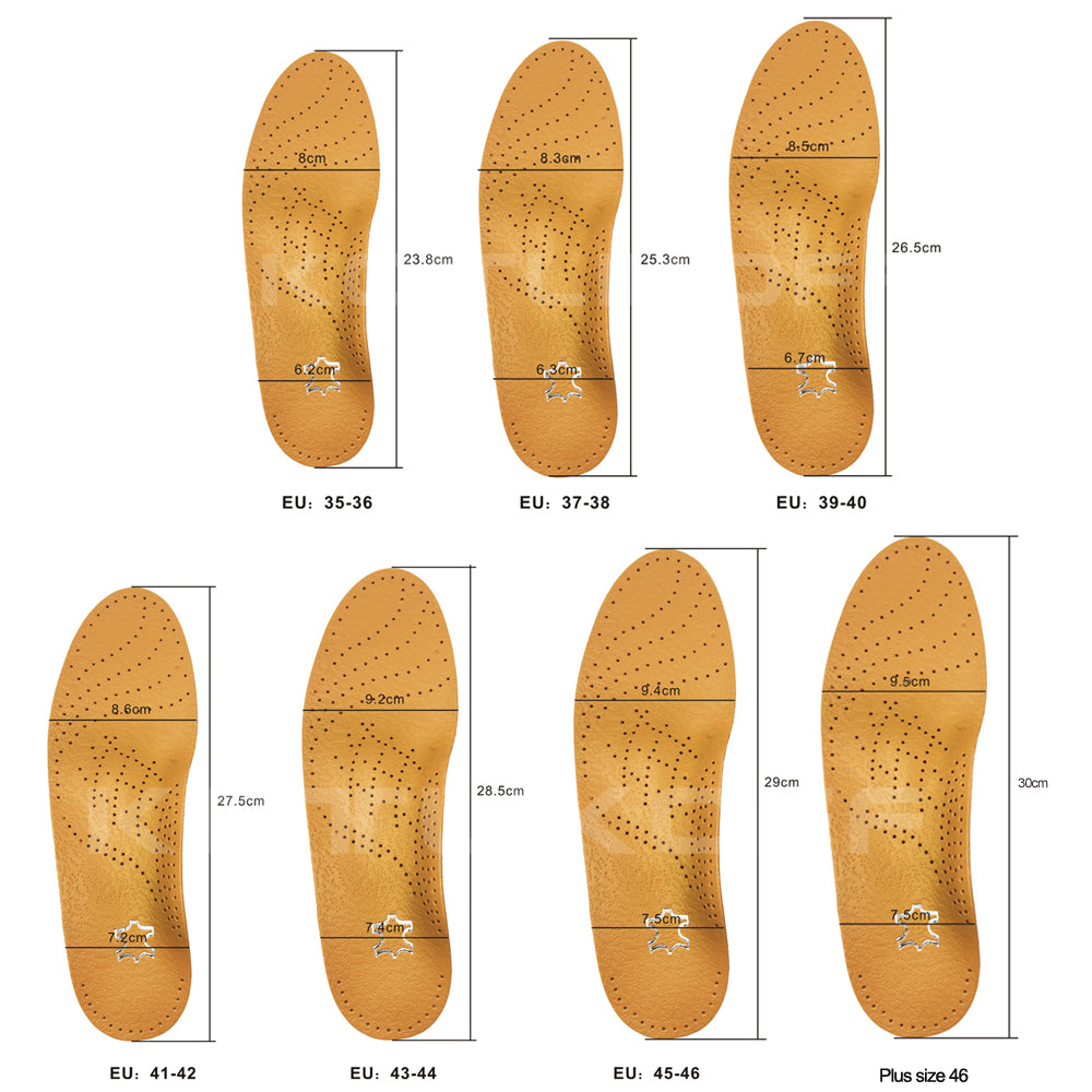 Leather Orthopedic Flat Foot Arch Support 2.5 cm Silicone Insoles