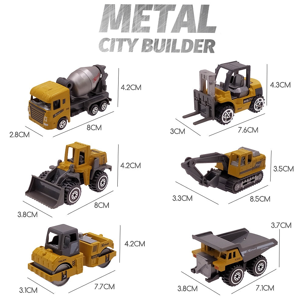6 Piece: Miniature Alloy Metal Engineering Construction Vehicle Set
