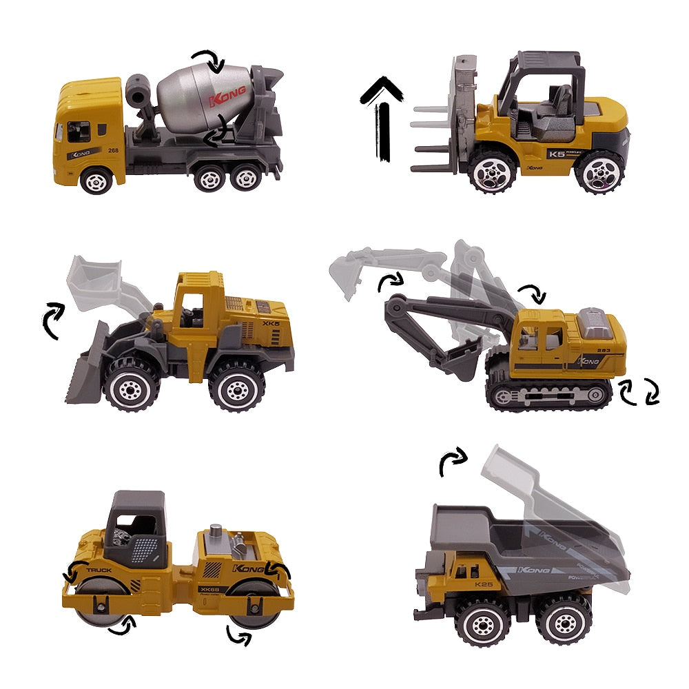 6 Piece: Miniature Alloy Metal Engineering Construction Vehicle Set