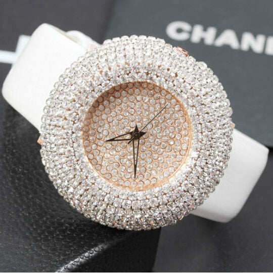 Women's Luxurious Full Crystal Rhinestone Leather Wristwatch