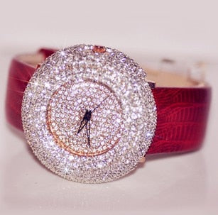 Women's Luxurious Full Crystal Rhinestone Leather Wristwatch