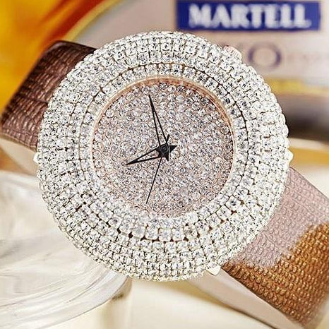 Women's Luxurious Full Crystal Rhinestone Leather Wristwatch