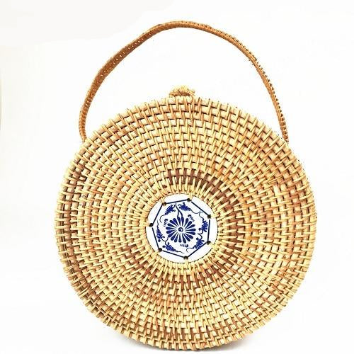 Women's Round Bohemian Straw Crossbody Shoulder Bag