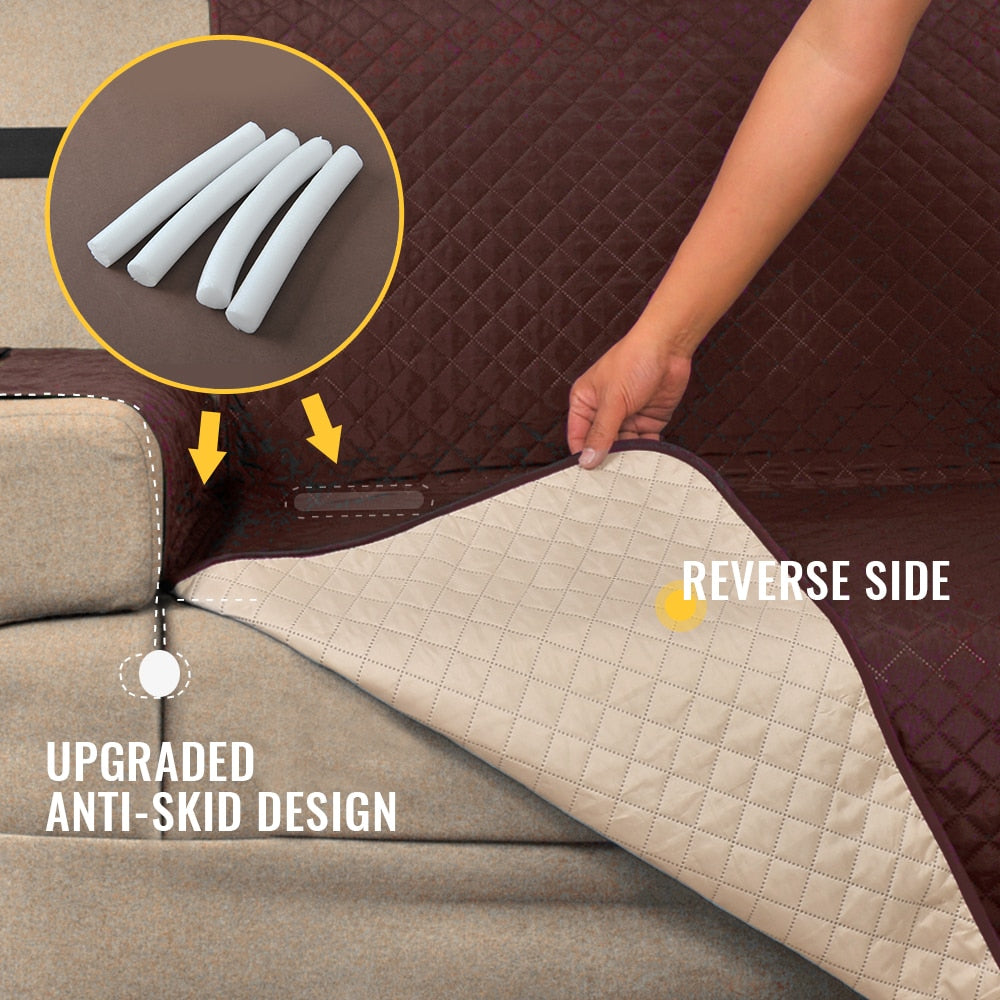 Quilted Reversible Waterproof Protective Sofa Cover with Pockets