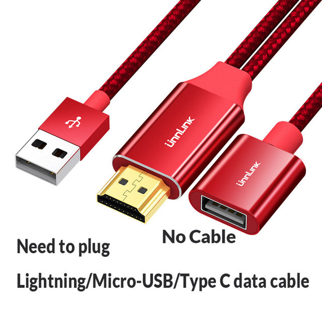 HD 3-in-1 USB to HDMI 4K Mirror Cast Cable Converter