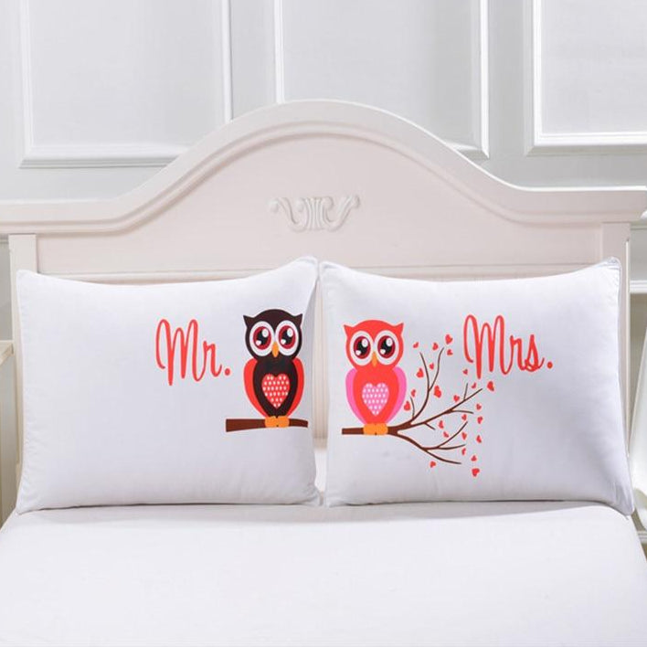 Romantic Owls Couples Pillow Case Set