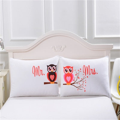 Romantic Owls Couples Pillow Case Set