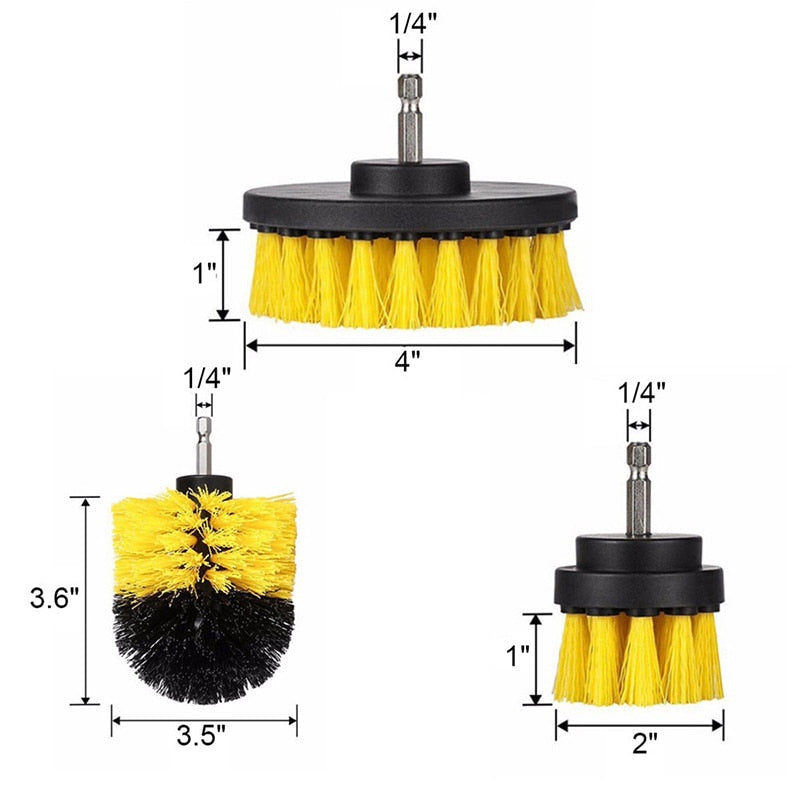 3 PCS Drill brush Bathroom Surfaces Tub, Shower, Tile and Grout All Purpose Power Scrubber Cleaning Kit