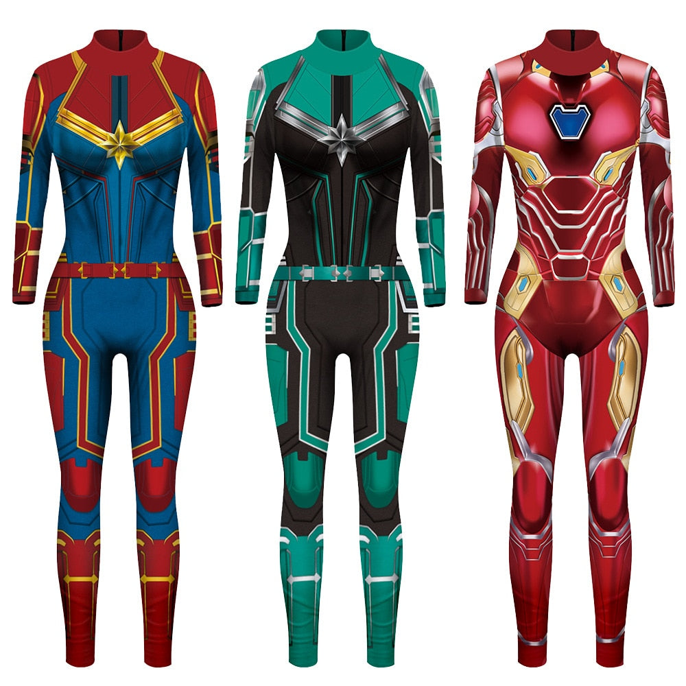 Women's 3D Captain Marvel and Ironman Superhero Jumpsuit Costume