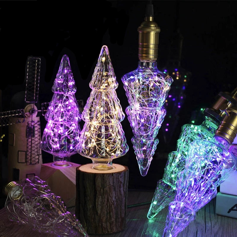 LED Silver Wire Christmas Tree Shaped Holiday Bulb Decoration