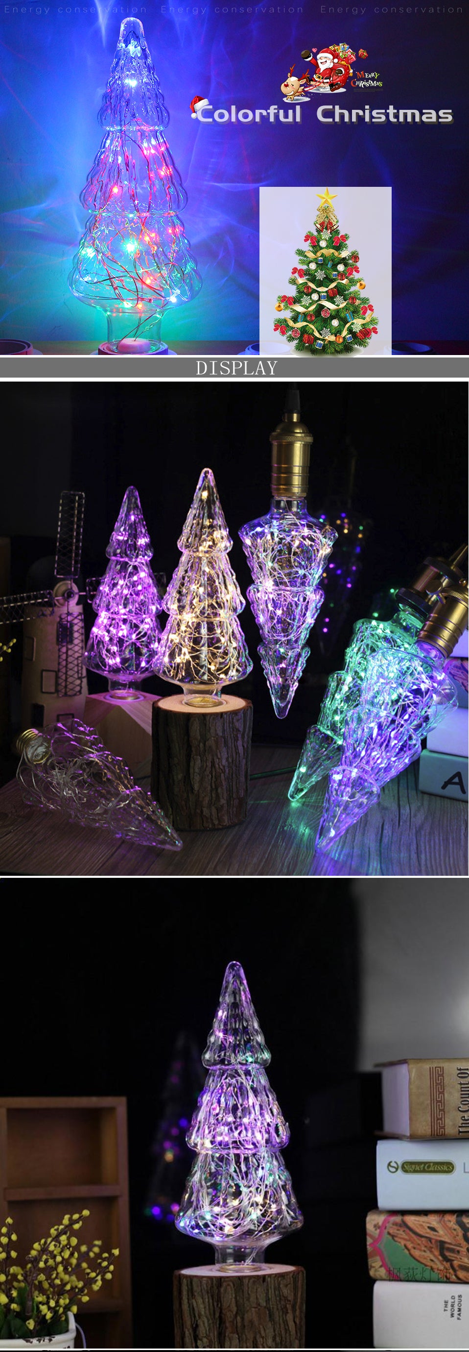 LED Silver Wire Christmas Tree Shaped Holiday Bulb Decoration