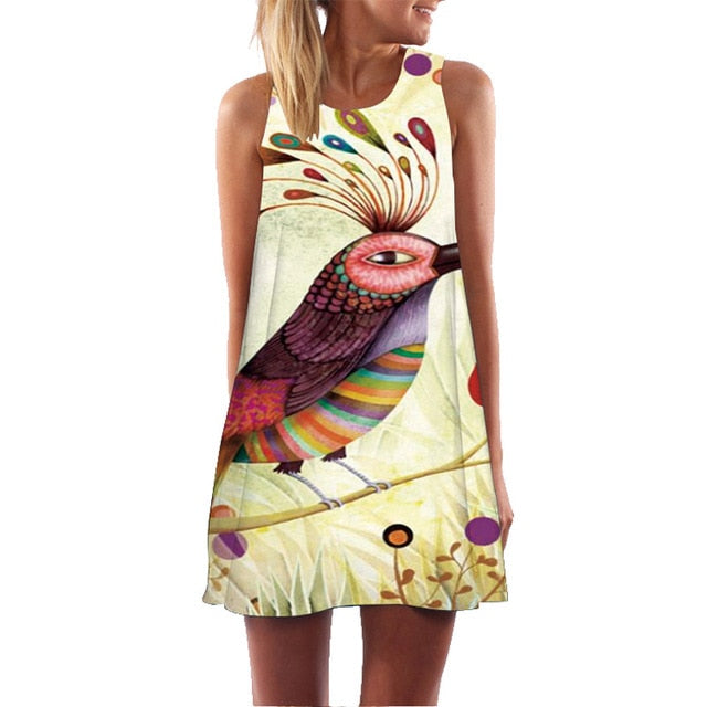 Women's Sleeveless 3D Print O-Neck Boho Style Dress