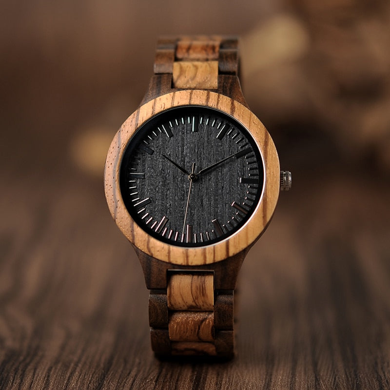 Men's Ebony Wooden Quartz Analog Wristwatch