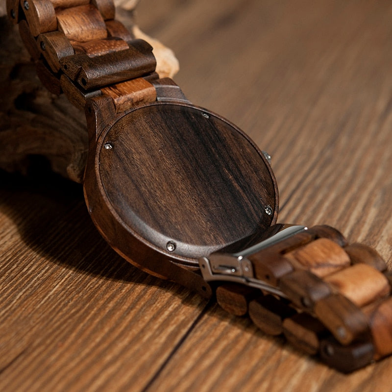 Men's Ebony Wooden Quartz Analog Wristwatch