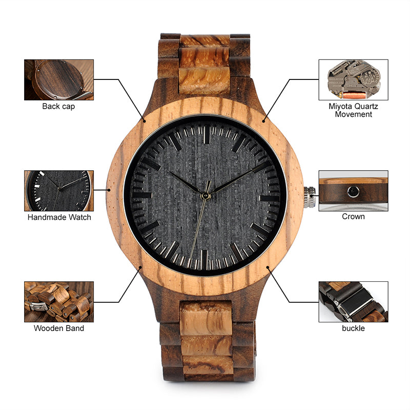 Men's Ebony Wooden Quartz Analog Wristwatch