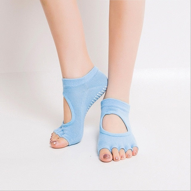 Women's Anti-Slip Grip Free Toe Yoga Fitness Socks