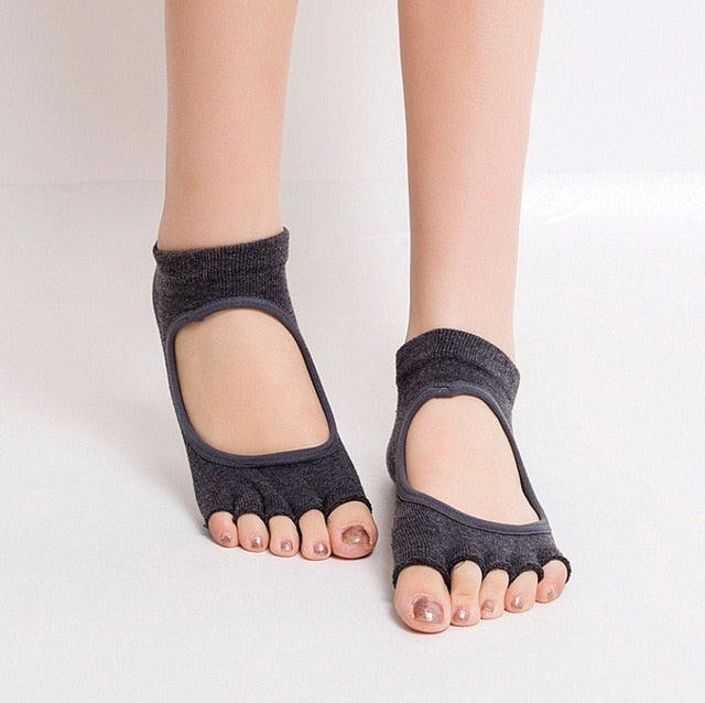 Women's Anti-Slip Grip Free Toe Yoga Fitness Socks