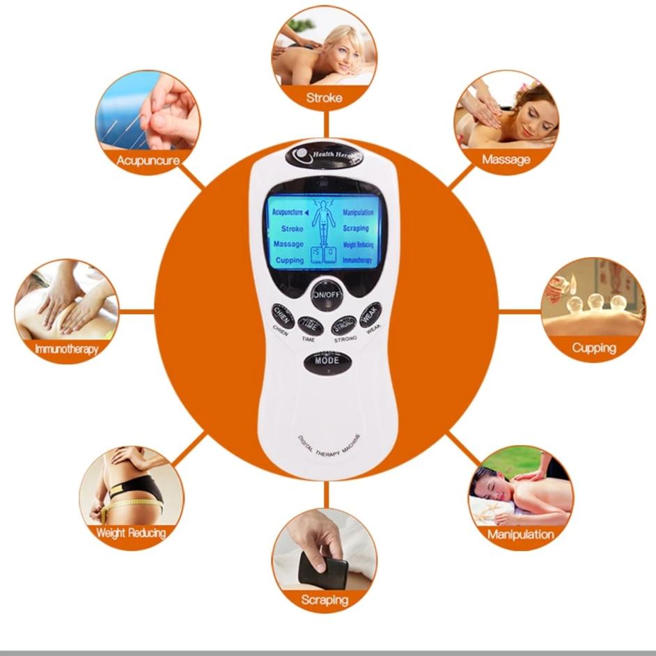 Electric 8 Pad Acupuncture Massage Therapy Device with Digital LCD Display