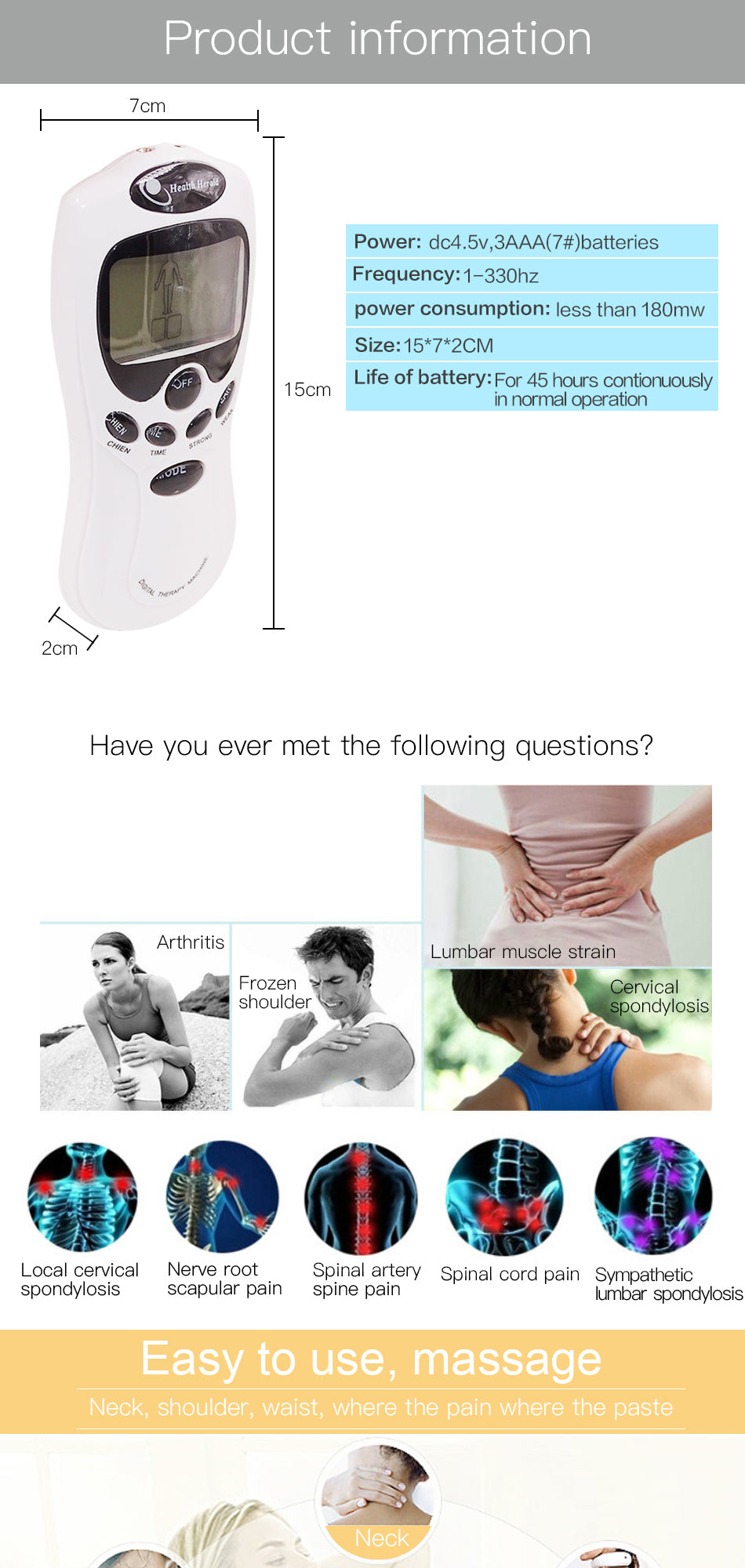 Electric 8 Pad Acupuncture Massage Therapy Device with Digital LCD Display