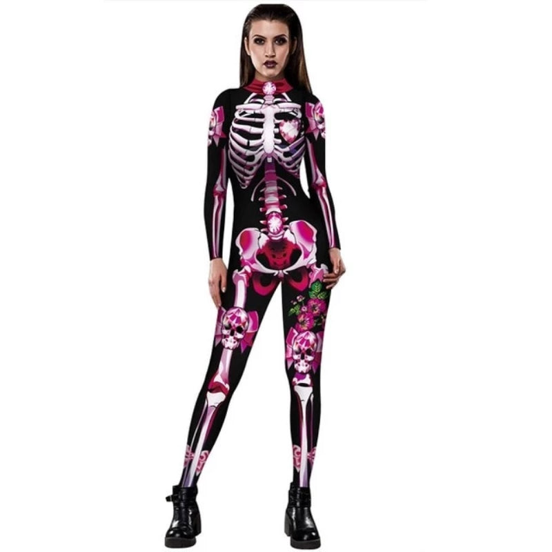 Women's Halloween Skeleton Jumpsuit Costume