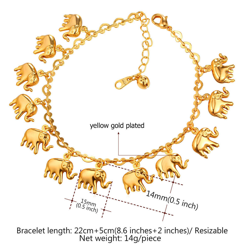 U7 Little Elephant Anklet For Women Gift Silver/Gold Color Cute Animal Summer Jewelry Foot Anklet A319